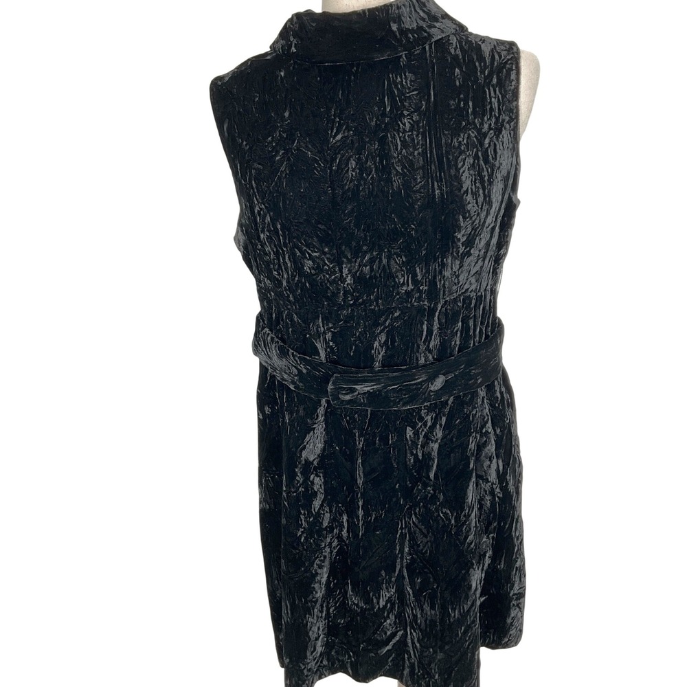 Vintage Dress Women Medium Black Crushed Velvet Sleeveless Shirt Belt Zip Back